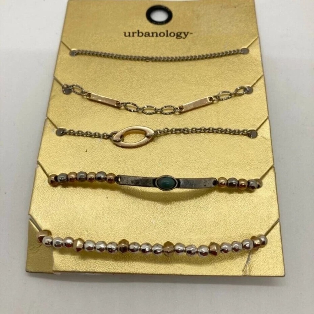 Urbanology 5pc Bracelet Set‎ Gold Silver Tone Beaded Chain Fashion Jewelry New